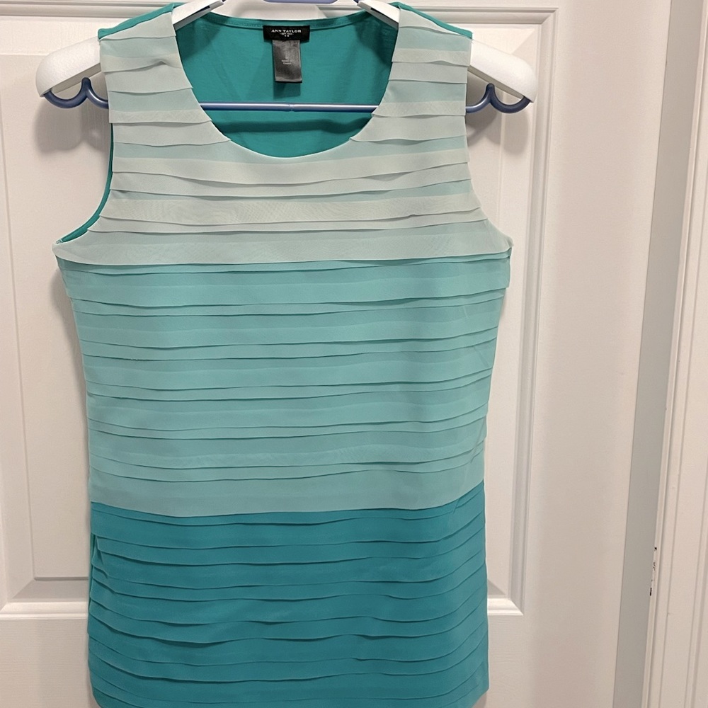 Ann Taylor ombré tank with blue-teal chiffon layers